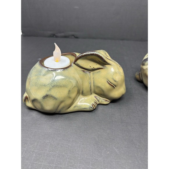 PartyLite Bunny Rabbit Terra Cotta Tea Light‎ Candle Holders Lot 2 Country Decor - Picture 2 of 9